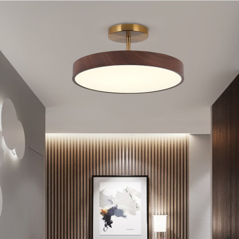 Japanese Wood Round LED Semi-Flush Mount Ceiling Light Lasson Living