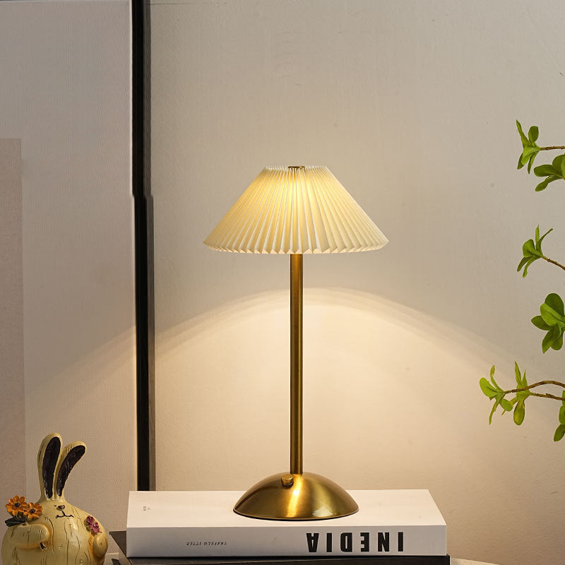 Scandinavian Brass Pleated Fabric Cone Table Light | 1-Light Lasson Living