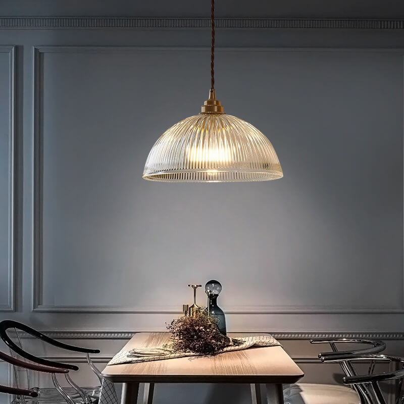 Modern Ribbed Clear Glass Dome Pendant Light | 1-Light Lasson Living