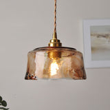 Vintage Amber Round Glass Brass Pendant Light 1-Light Lasson Living