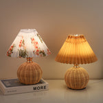Nordic Rattan Pleated Fabric Conic LED Table Lamp 1-Light Lasson Living
