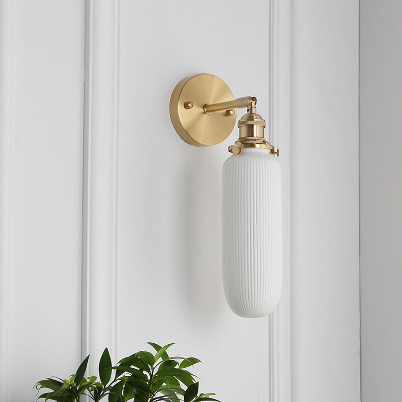 Japanese Brass Pleated Glass Wall Light | 1-Light Lasson Living