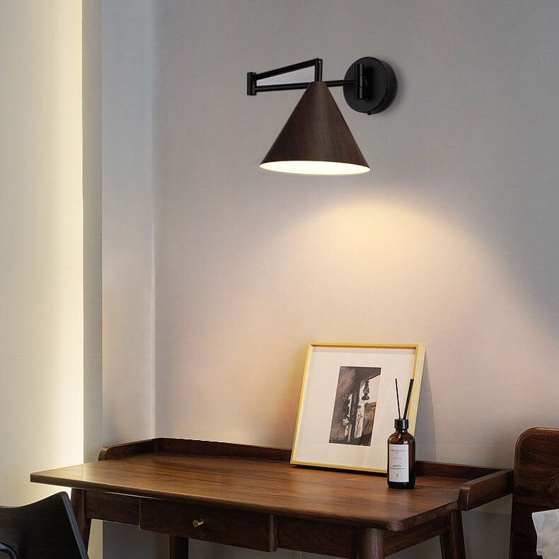 Nordic Wood Cone 1-Light Swing Arm Wall Sconce Lasson Living