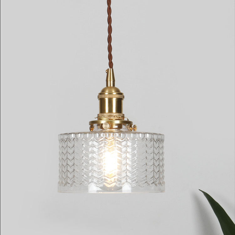 Japanese Brass Glass 1-Light Round Pendant Light Lasson Living