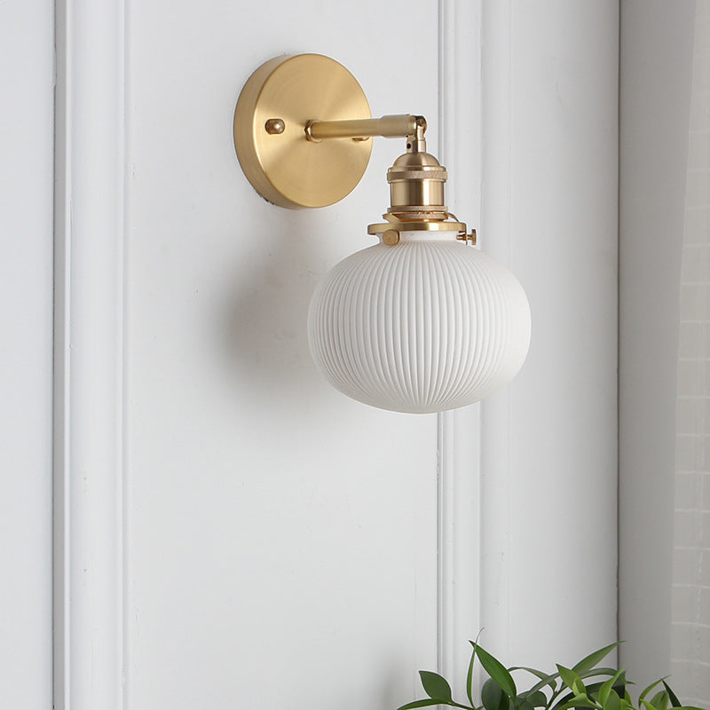 Japanese Brass Pleated Glass Wall Light | 1-Light Lasson Living