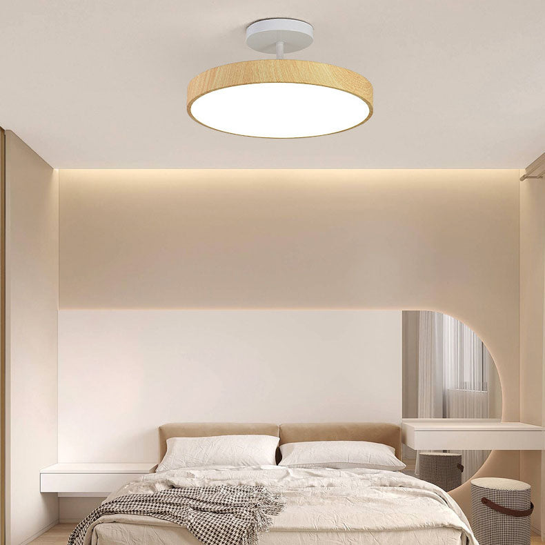 Japanese Wood Round LED Semi-Flush Mount Ceiling Light Lasson Living