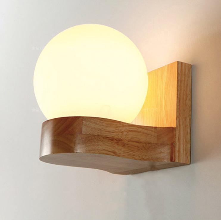 Nordic Wooden Glass Globe Wall Light Lasson Living