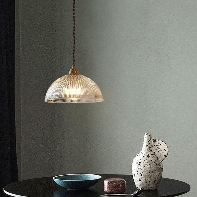 Modern Ribbed Clear Glass Dome Pendant Light | 1-Light Lasson Living