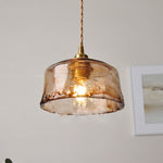 Vintage Amber Round Glass Brass Pendant Light 1-Light Lasson Living