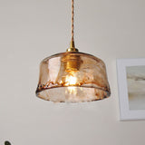Vintage Amber Round Glass Brass Pendant Light 1-Light Lasson Living
