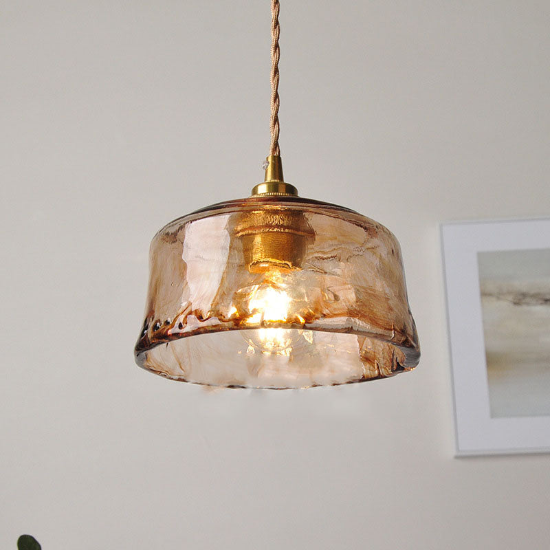 Vintage Amber Round Glass Brass Pendant Light 1-Light Lasson Living