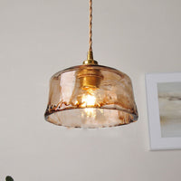 Vintage Amber Round Glass Brass Pendant Light 1-Light Lasson Living
