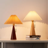 Japanese Minimalist Wooden Pleated Fabric LED Table Lamp 1-Light Lasson Living