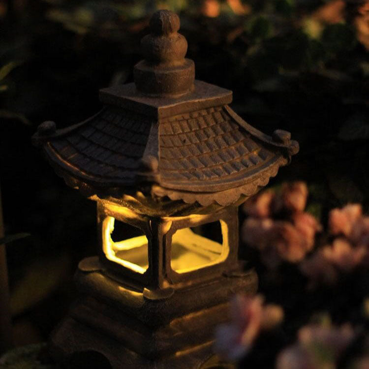 Japanese Zen Solar Pagoda Stone LED Outdoor Garden 1-Light Lasson Living