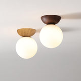Nordic Wood Glass Globe 1-Light Ceiling Light Lasson Living