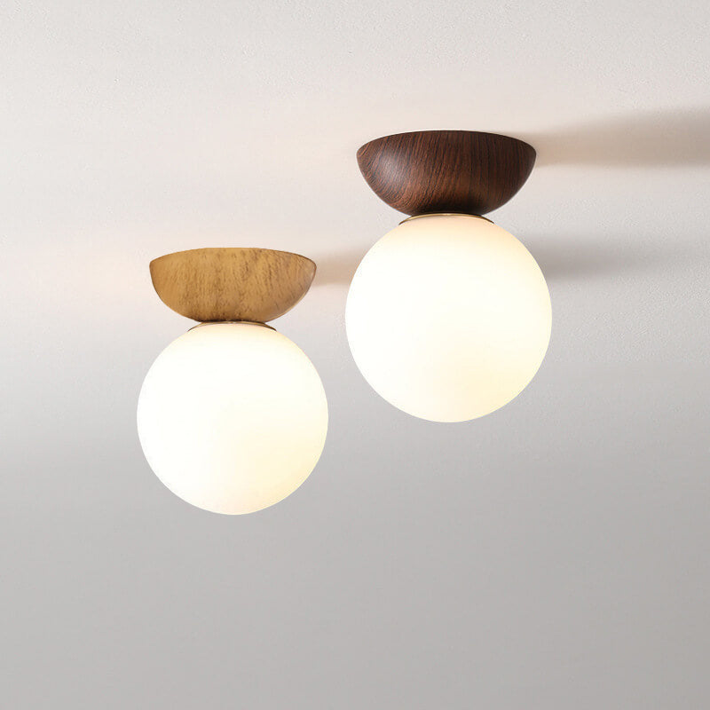 Nordic Wood Glass Globe 1-Light Ceiling Light Lasson Living