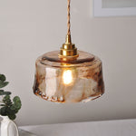 Vintage Amber Round Glass Brass Pendant Light 1-Light Lasson Living