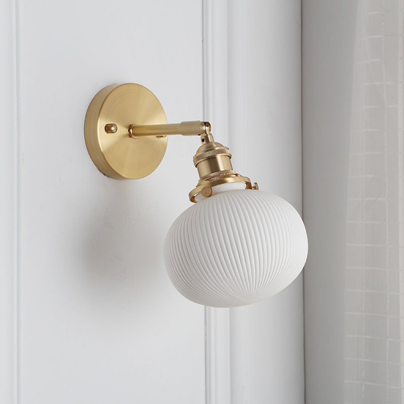 Japanese Brass Pleated Glass Wall Light | 1-Light Lasson Living