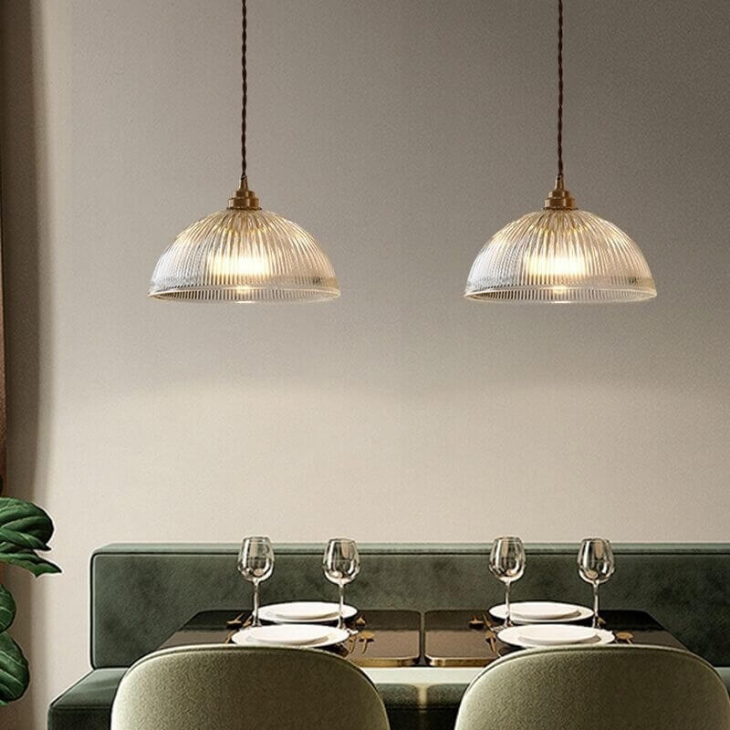 Modern Ribbed Clear Glass Dome Pendant Light | 1-Light Lasson Living
