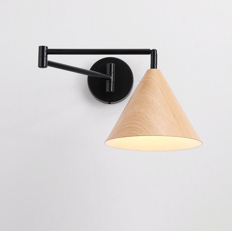 Nordic Wood Cone 1-Light Swing Arm Wall Sconce Lasson Living