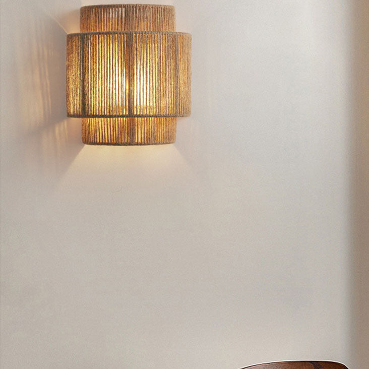 Japanese Rattan Curved Rope Wall Sconce 1-Light Lasson Living