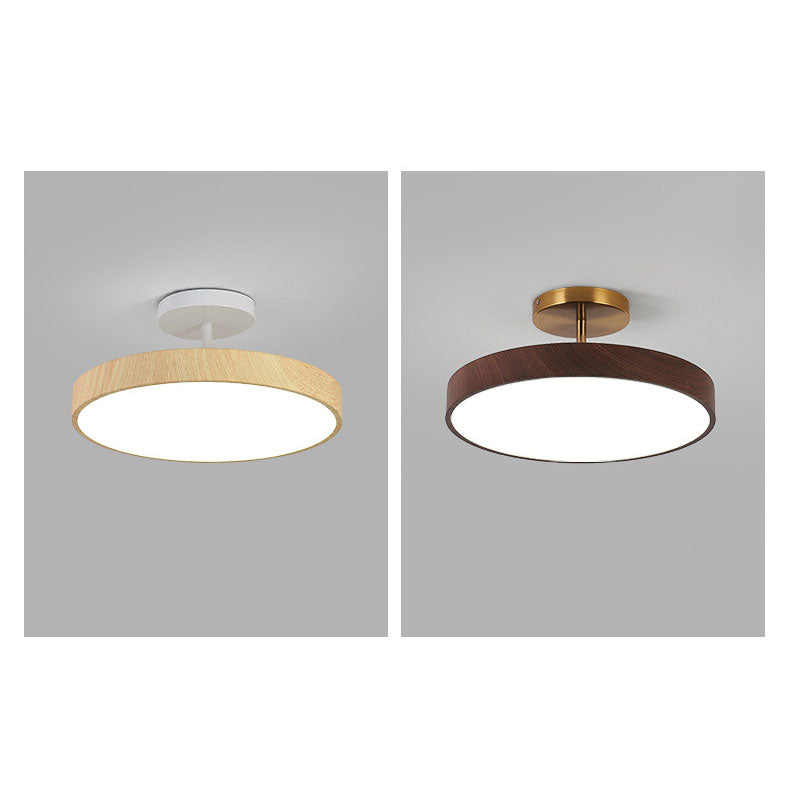 Japanese Wood Round LED Semi-Flush Mount Ceiling Light Lasson Living