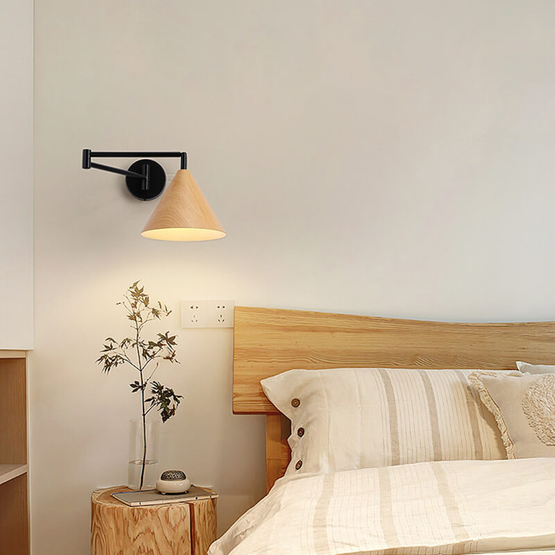 Nordic Wood Cone 1-Light Swing Arm Wall Sconce Lasson Living