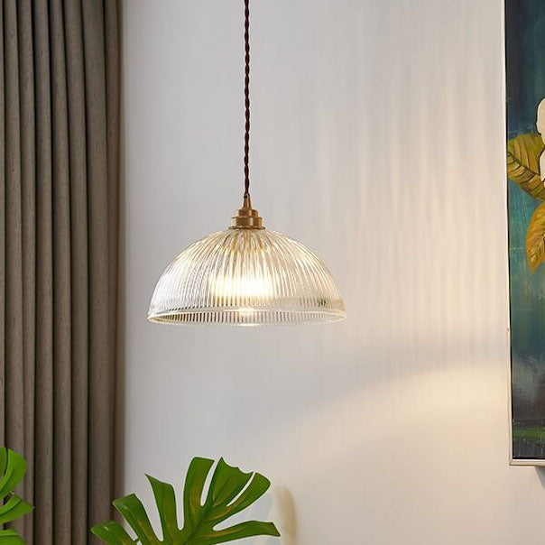 Modern Ribbed Clear Glass Dome Pendant Light | 1-Light Lasson Living
