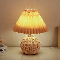 Nordic Rattan Pleated Fabric Conic LED Table Lamp 1-Light Lasson Living