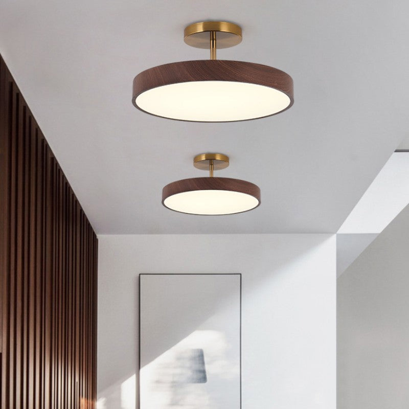 Japanese Wood Round LED Semi-Flush Mount Ceiling Light Lasson Living
