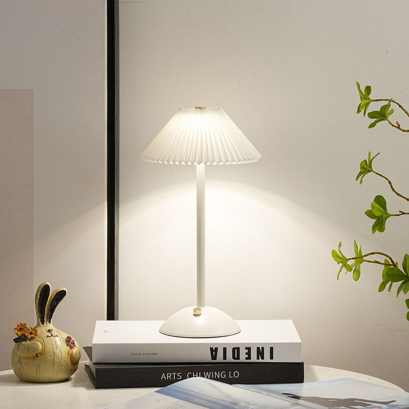 Scandinavian Brass Pleated Fabric Cone Table Light | 1-Light Lasson Living