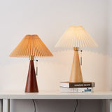 Japanese Minimalist Wooden Pleated Fabric LED Table Lamp 1-Light Lasson Living