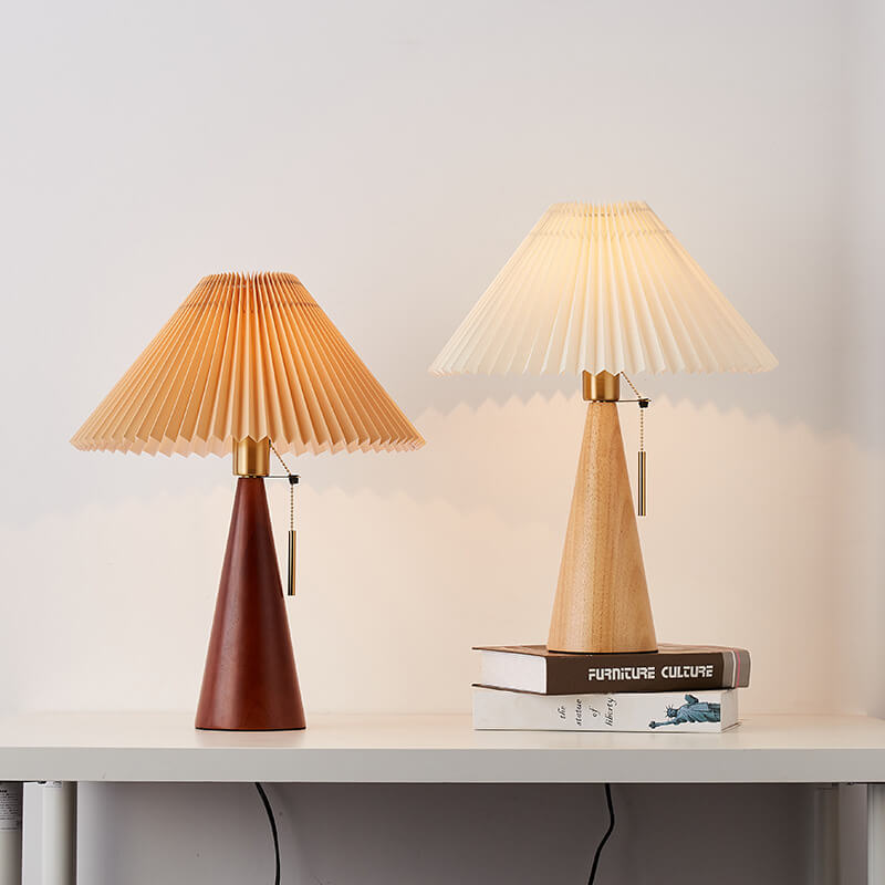 Japanese Minimalist Wooden Pleated Fabric LED Table Lamp 1-Light Lasson Living