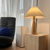 Japanese Minimalist Wooden Pleated Fabric LED Table Lamp 1-Light Lasson Living