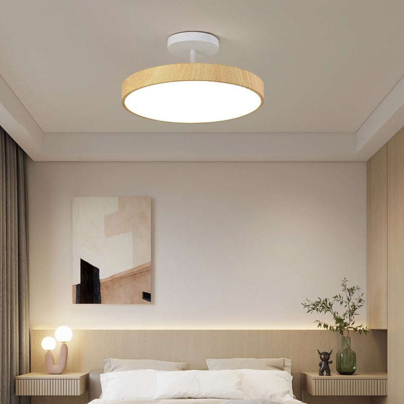 Japanese Wood Round LED Semi-Flush Mount Ceiling Light Lasson Living