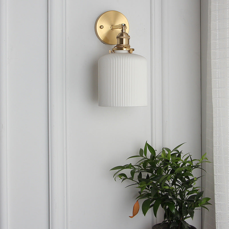 Japanese Brass Pleated Glass Wall Light | 1-Light Lasson Living