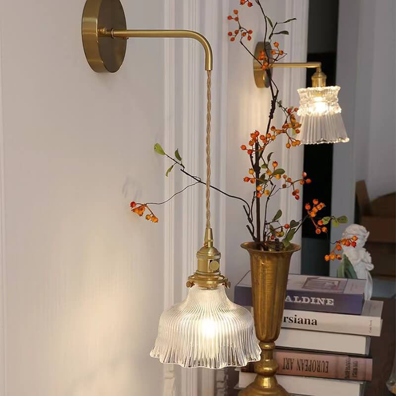 Nordic Brass & Green Glass Flower Wall Light | 1-Light Lasson Living