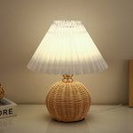 Nordic Rattan Pleated Fabric Conic LED Table Lamp 1-Light Lasson Living