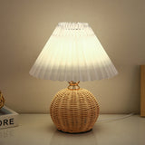 Nordic Rattan Pleated Fabric Conic LED Table Lamp 1-Light Lasson Living
