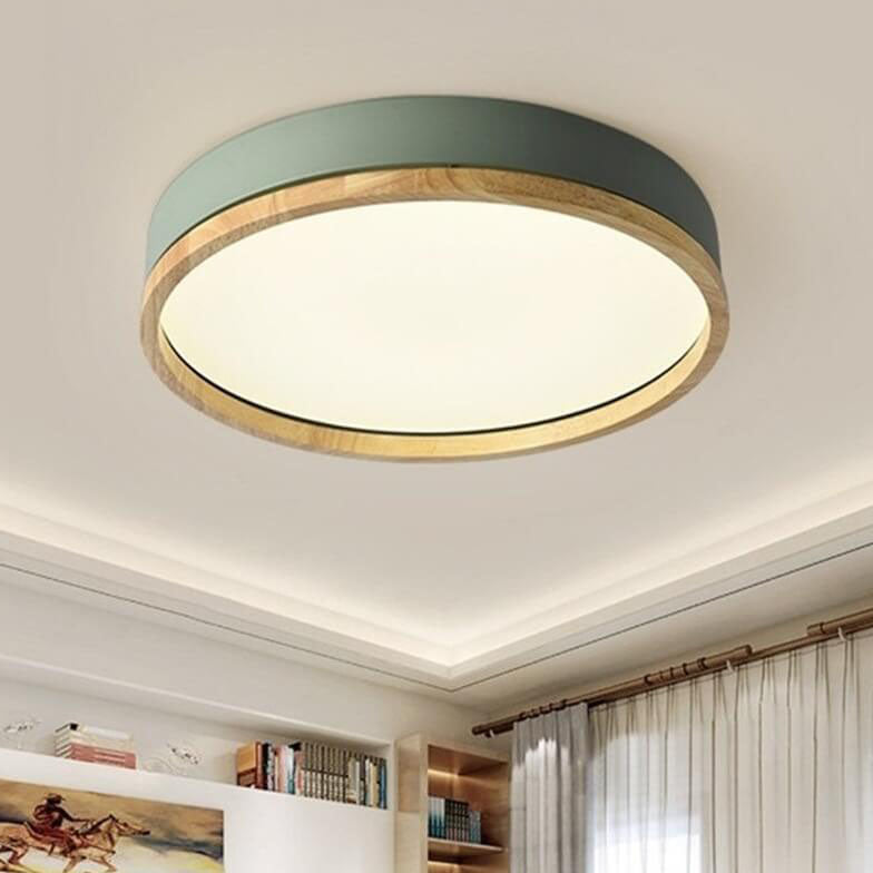 Nordic Wood Round LED Flush Ceiling Light | 1-Light Lasson Living