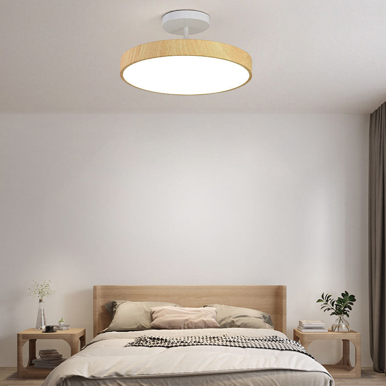 Japanese Wood Round LED Semi-Flush Mount Ceiling Light Lasson Living