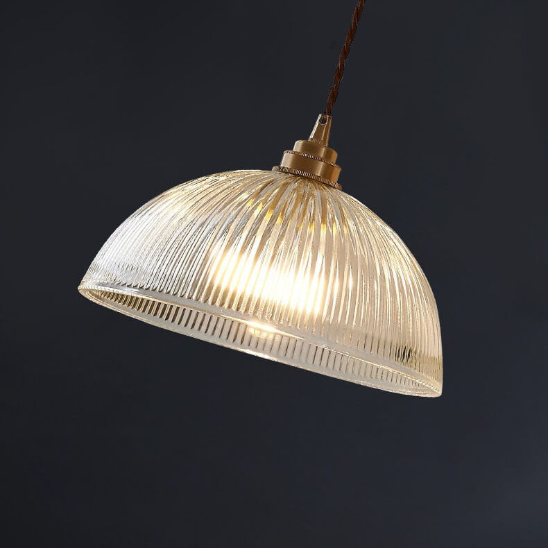 Modern Ribbed Clear Glass Dome Pendant Light | 1-Light Lasson Living