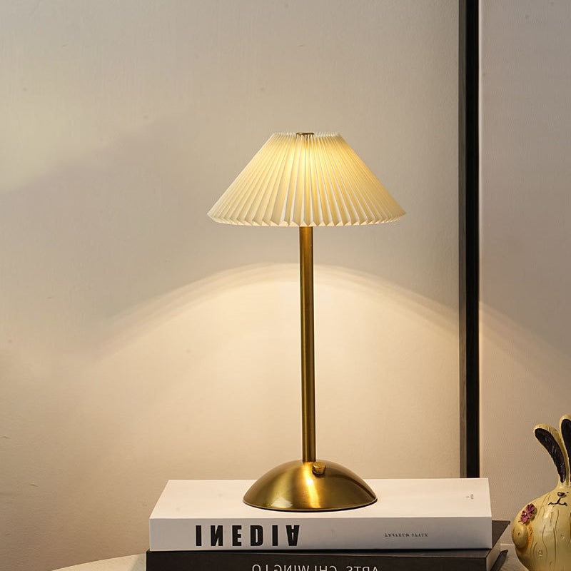 Scandinavian Brass Pleated Fabric Cone Table Light | 1-Light Lasson Living