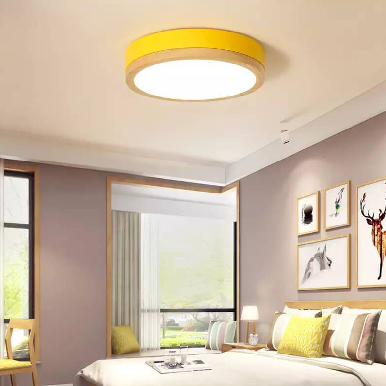 Nordic Wood Round LED Flush Ceiling Light | 1-Light Lasson Living