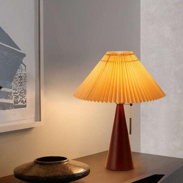 Japanese Minimalist Wooden Pleated Fabric LED Table Lamp 1-Light Lasson Living