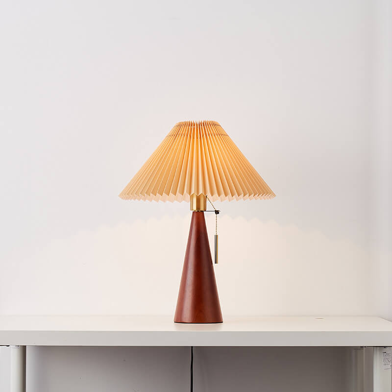 Japanese Minimalist Wooden Pleated Fabric LED Table Lamp 1-Light Lasson Living