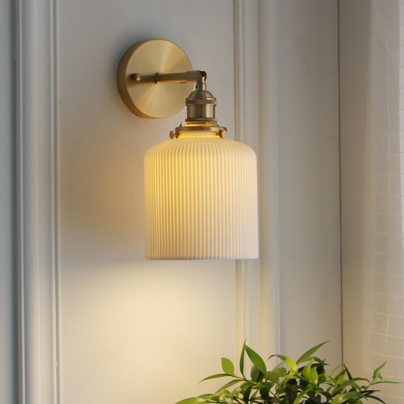Japanese Brass Pleated Glass Wall Light | 1-Light Lasson Living