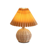 Nordic Rattan Pleated Fabric Conic LED Table Lamp 1-Light Lasson Living