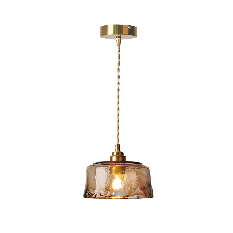 Vintage Amber Round Glass Brass Pendant Light 1-Light Lasson Living