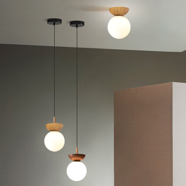 Nordic Wood Glass Globe 1-Light Ceiling Light Lasson Living